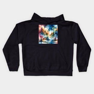 Winter Watercolor Abstract Lakeside Houses Kids Hoodie